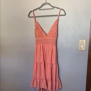 Elegant Coral Lace Mini Dress